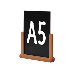 Zeige Details für Kreidetafel-Tischaufsteller (A5) mit hellbraunem Holzfuss Bild von Kreidetafel-Tischaufsteller (A5) mit hellbraunem Holzfuss