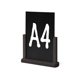 Zeige Details für Kreidetafel-Tischaufsteller (A4) mit schwarzem Holzfuss Bild von Kreidetafel-Tischaufsteller (A4) mit schwarzem Holzfuss