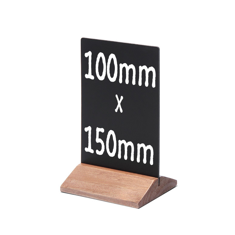 Bild von Kreidetafel-Tischaufsteller (100x150mm) mit hellbraunem Holzfuss