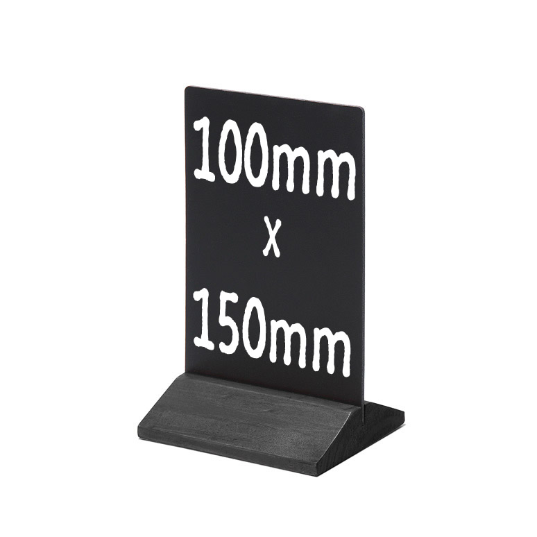 Image de Kreidetafel-Tischaufsteller (100x150mm) mit schwarzem Holzfuss